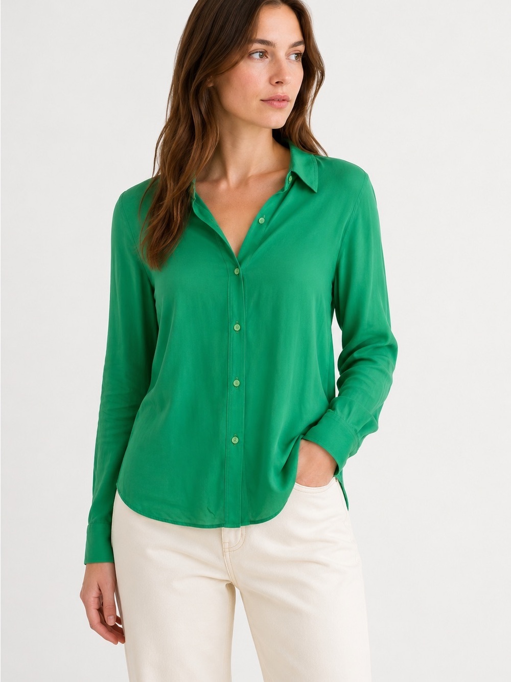 Rebecca Vallance Green 100% Silk Button Front Blouse Size 0